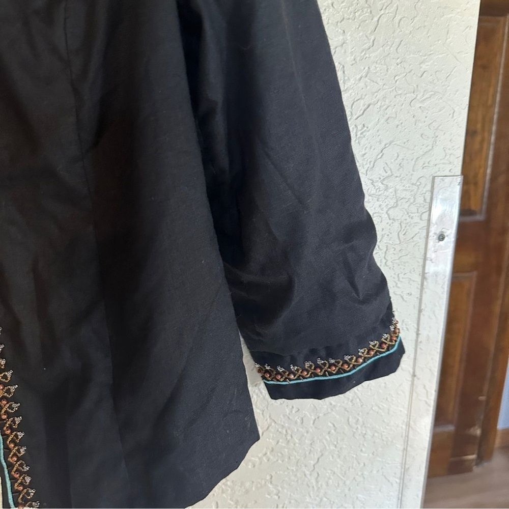 Sarah Spencer Jacket Black 12 Womens Linen Beaded Embroidered Boho Open Front - Picture 5 of 13